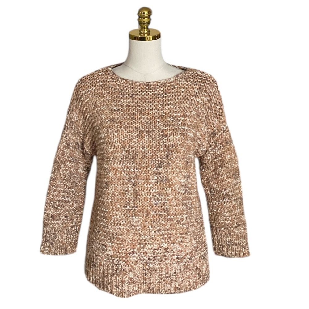 Chico's Women Marled Chunky Open Knit 3/4 Sleeve Pullover Sweater Size Medium